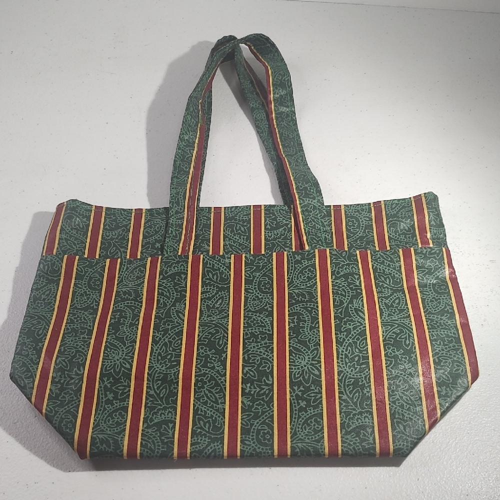 Elegant Green and Red Striped Tote Bag